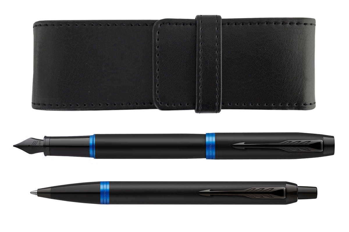 Parker IM Vibrant Rings Blue Vulpen, Balpen en Etui